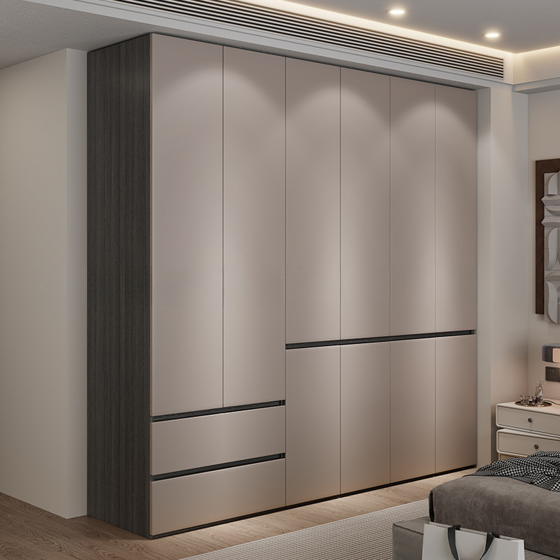 Sand Minimalist Laminate Cabinet Armoire with Soft Close Drawer, Soft Close Door, Interior Shelves, and Clothing Rod