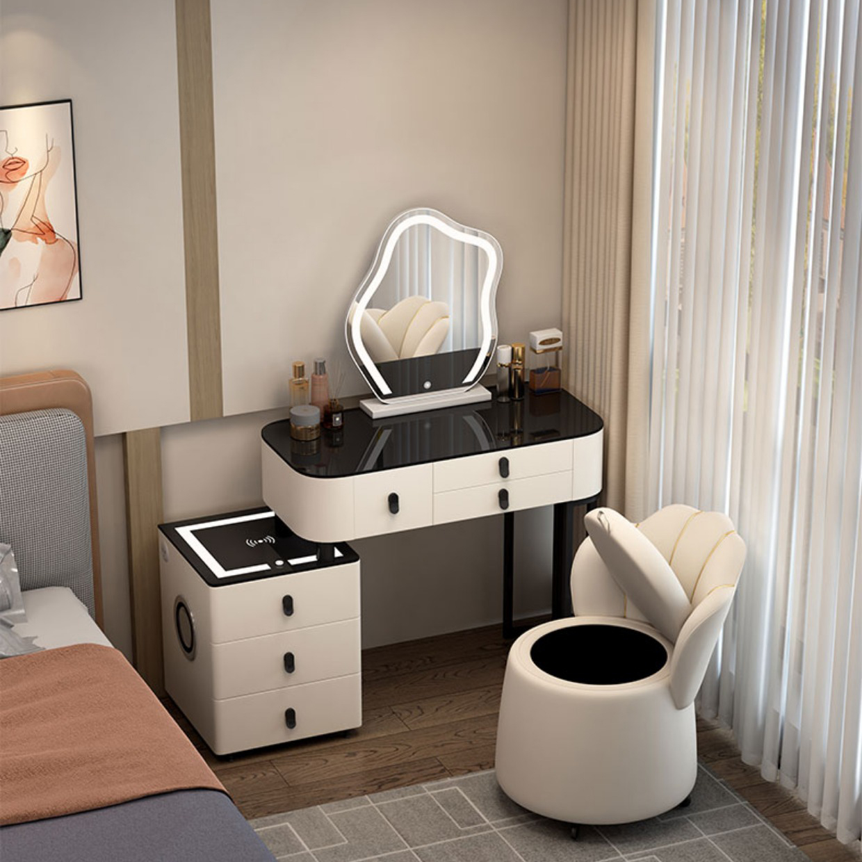Lighted Mirror Vanity Dressing Table Set with Storage Drawers - image 5