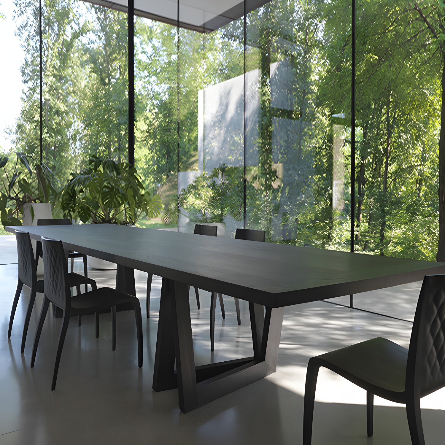 Industrial Solid Wooden Table Restaurant Rectangle Dining Table with Double Pedestal Base