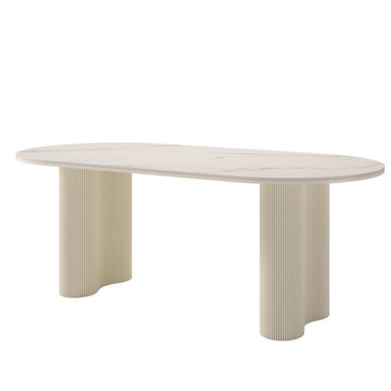 Modern Simple Style Oval Slate Dining Table Set with Dual Footing, Solid Back Panel in Chalk Color - image 12