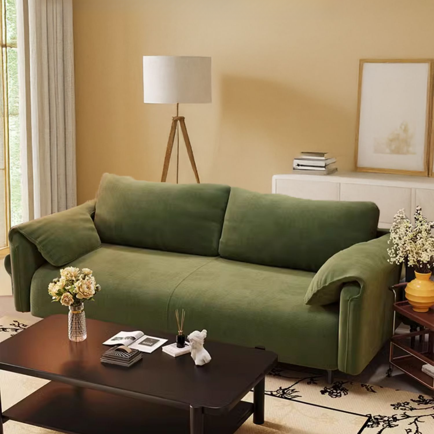 Modern Solid Color Tear Resistant Standard Sofa/Loveseat in Black/Ivory for 3-seater/Seats 2 - image 4