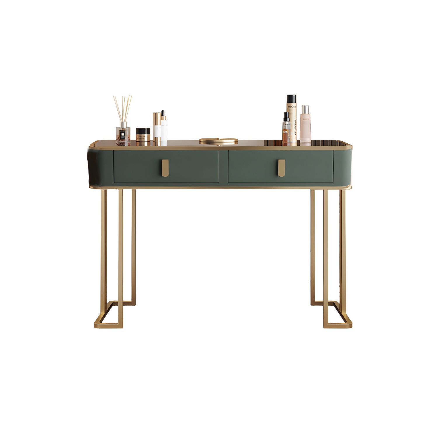 Glass Top Dressing Table Solid Wood Green Make-up Vanity with Drawers - image 14