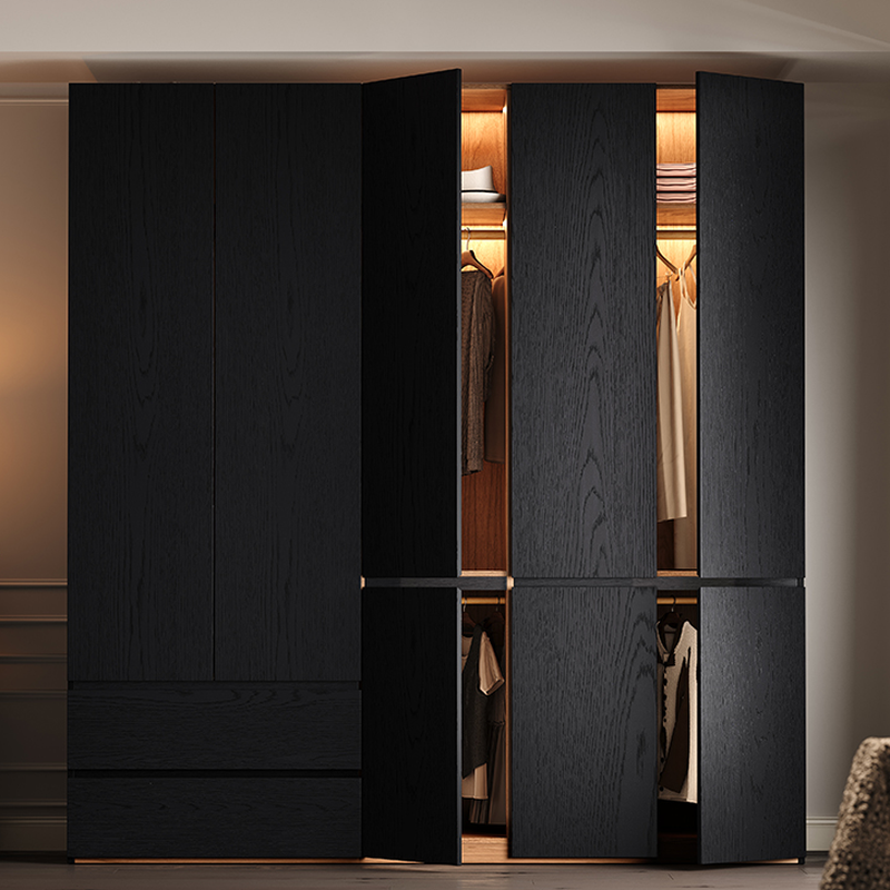 Charcoal Contemporary Timber Cabinet Armoire with 2 Drawers, Interior Shelves, and Hanging Rod