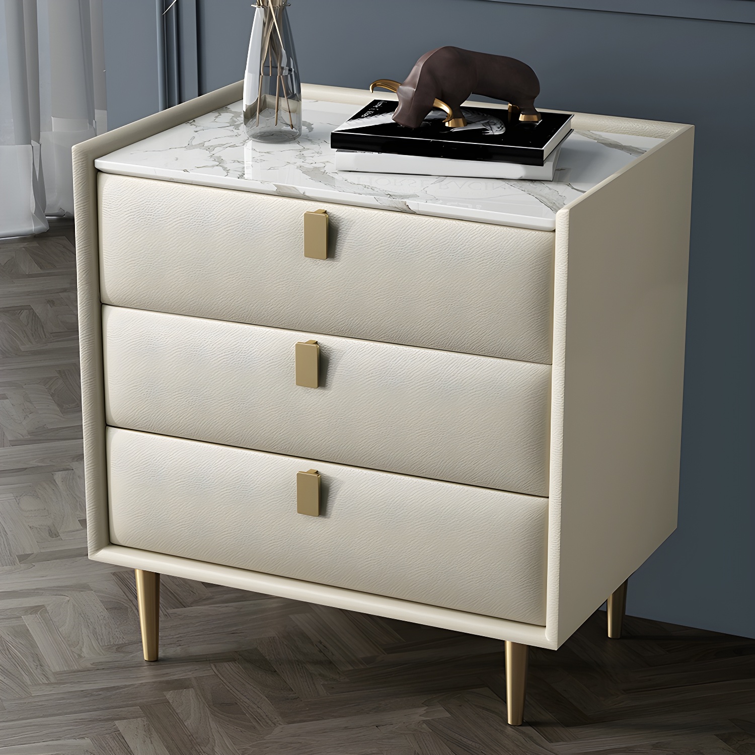 Modern Faux Leather Nightstand with Drawer Storage in Standard Height