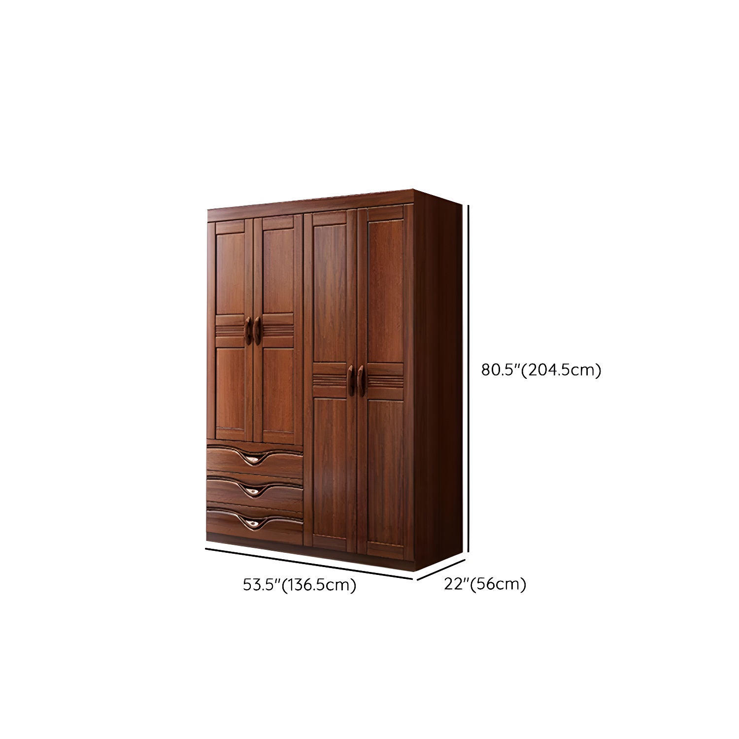 Wood Brown Rustic Wardrobe Armoire with Drawers & Shelves, Walnut Finish - image 12