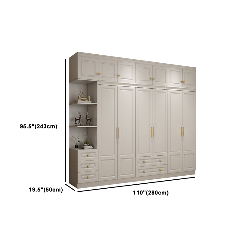 Art Deco Chalk Manufactured Wood Free Standing Interior Shelves Wardrobe with Soft Close Drawer and Hanging Rod - image 31