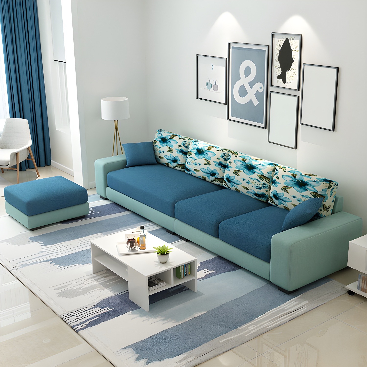 Scandinavian Wood Frame Straight Sofa with Cushion Back and Slipcover in 3 Piece Set - image 14