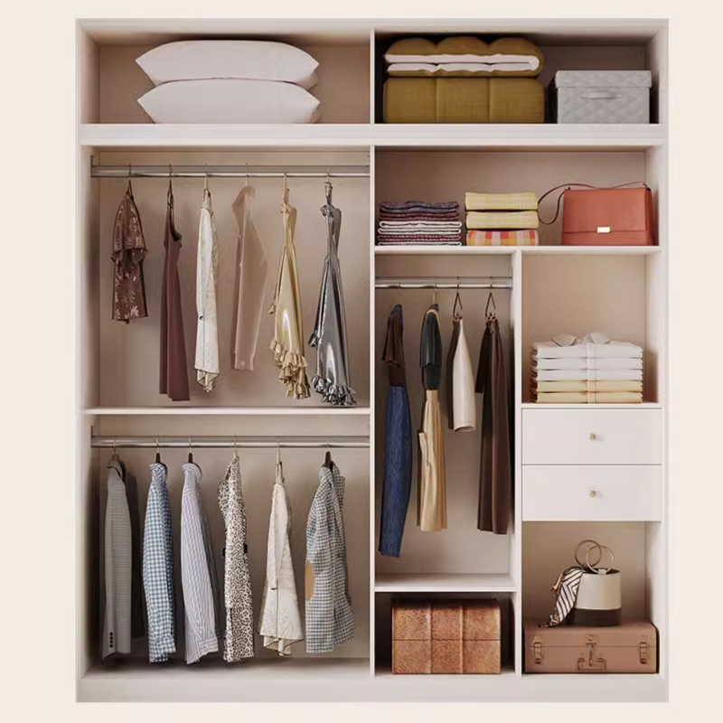 Contemporary White Engineered Wood Cabinet Armoire with Multiple Drawers, Interior Shelves, and Hanging Rod - image 6