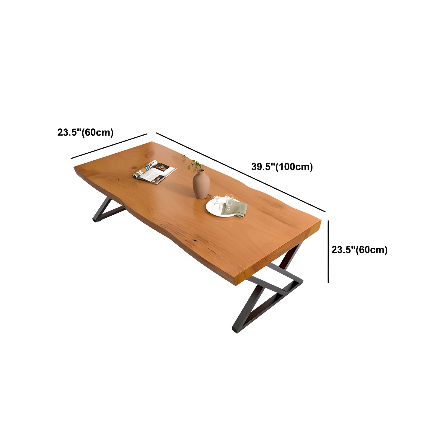 Scandinavian Rectangle Solid Wood Coffee Table Metal Sled Cocktail Table - image 9