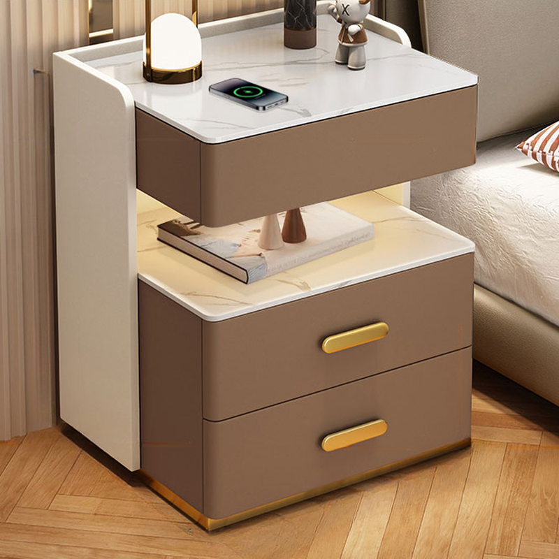 Postmodern Bedside Cabinet Nightstand with 2 Shelves and Sintered Stone Countertop - image 4