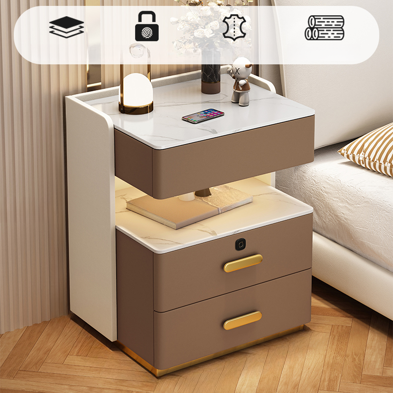Minimalist Sintered Stone Drawer Storage Nightstand with Illumination Light