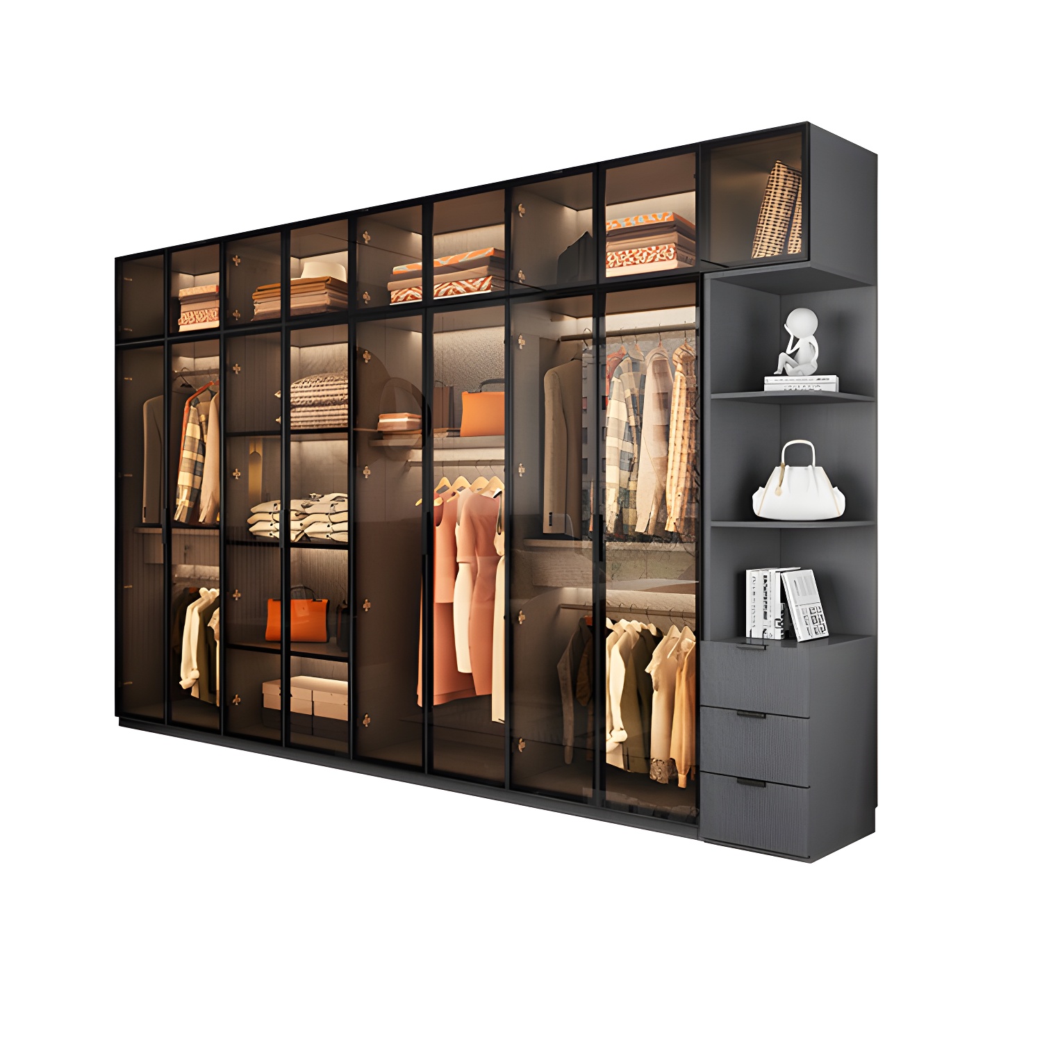 Modern Glass Wardrobe Cloth Rod Included Wardrobe Closet without Light - image 5
