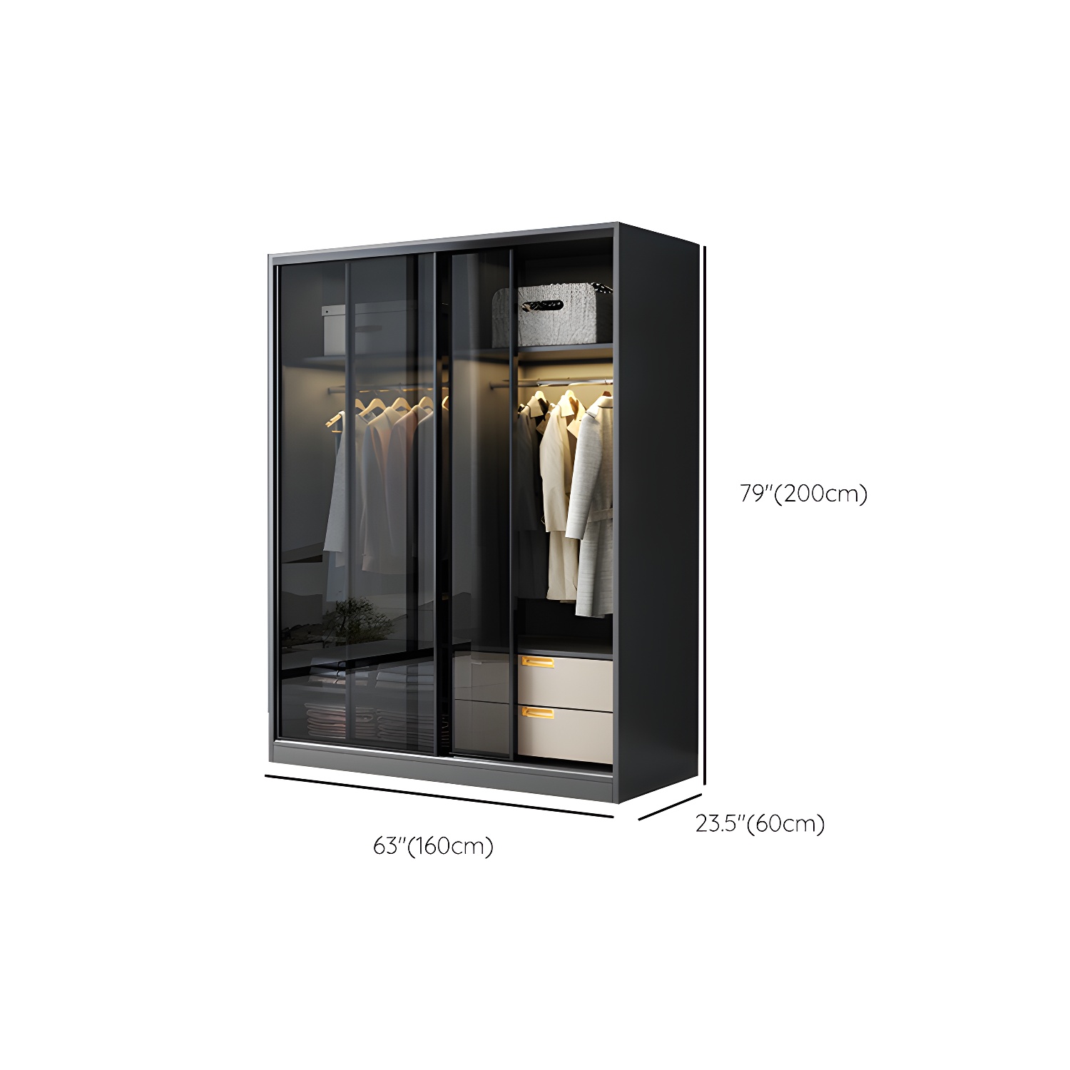 Black Wardrobe Cabinet Contemporary Glass Wardrobe Armoire for Home - image 12
