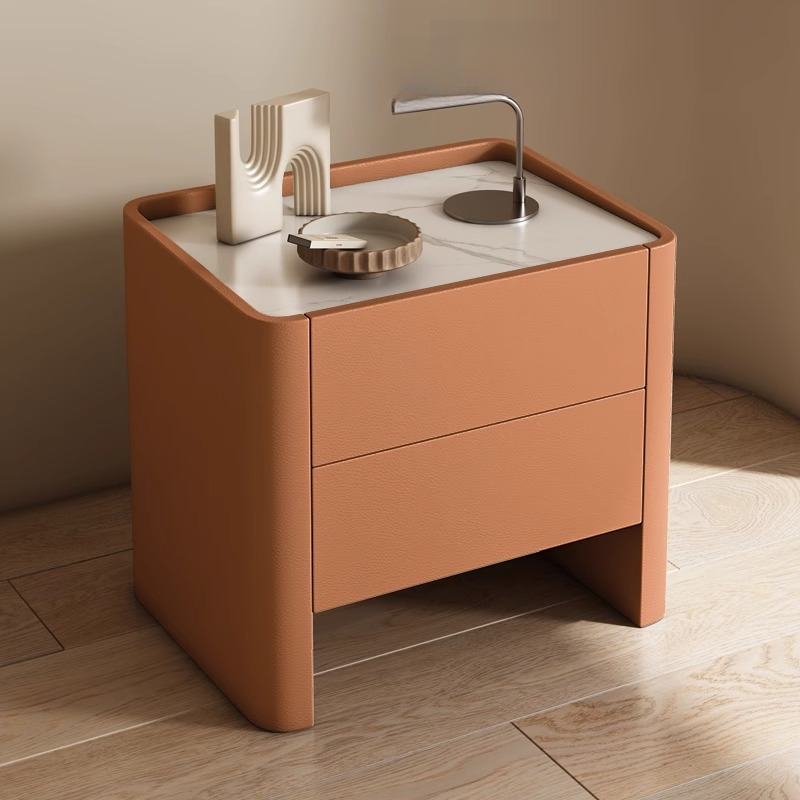 Stylish Drawer Storage Nightstand with 2 Drawers, Stone Countertop, and Leg - image 9