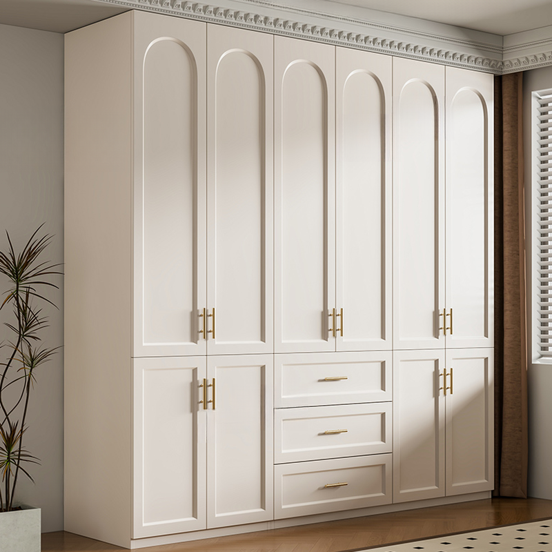 Chalk Modish Laminate Wardrobe Closet with Soft Close Drawer, Soft Close Door, Interior Shelves, and Clothing Rod