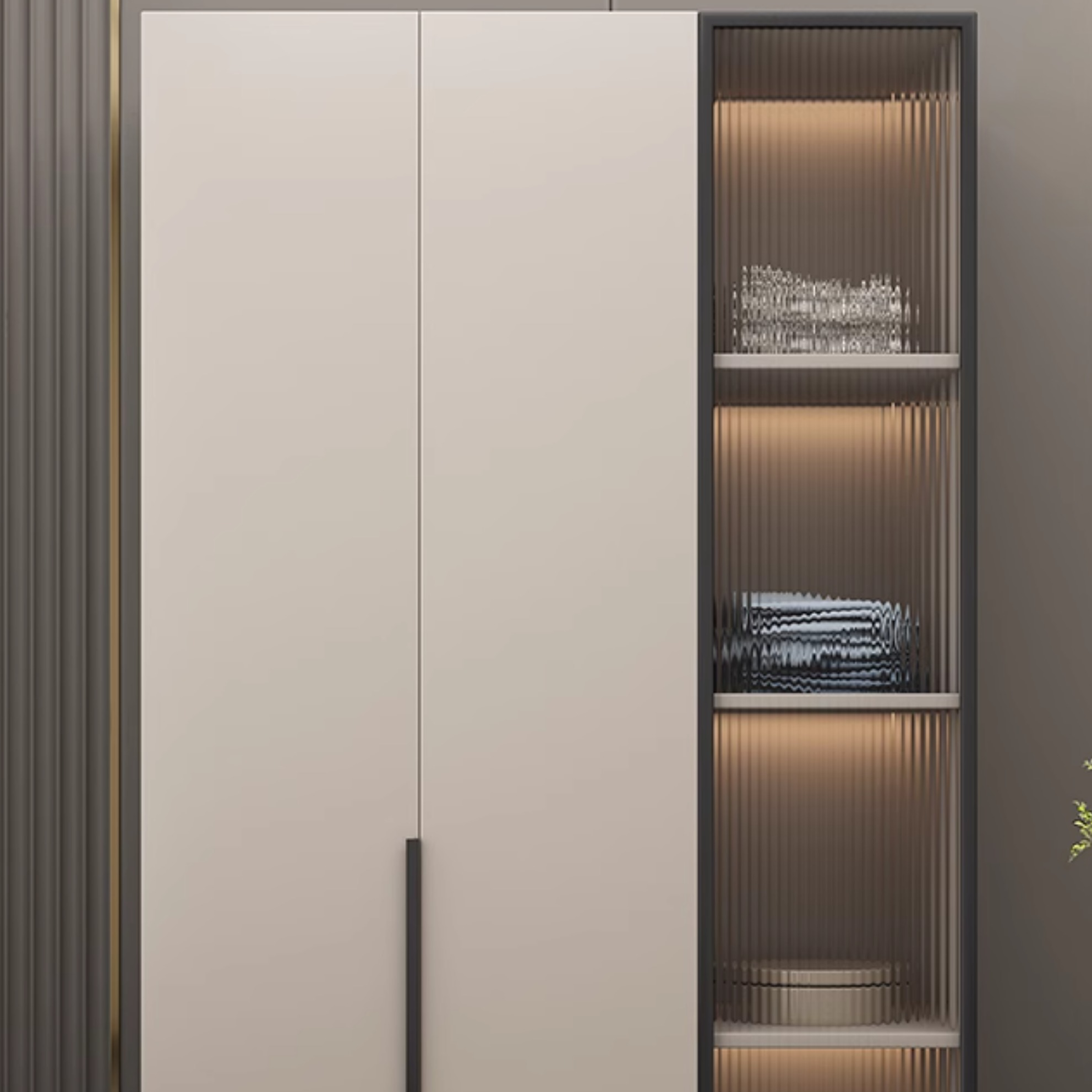 Modish Manufactured Wood Wardrobe Closet with Interior Shelves and Clothing Rod - image 4