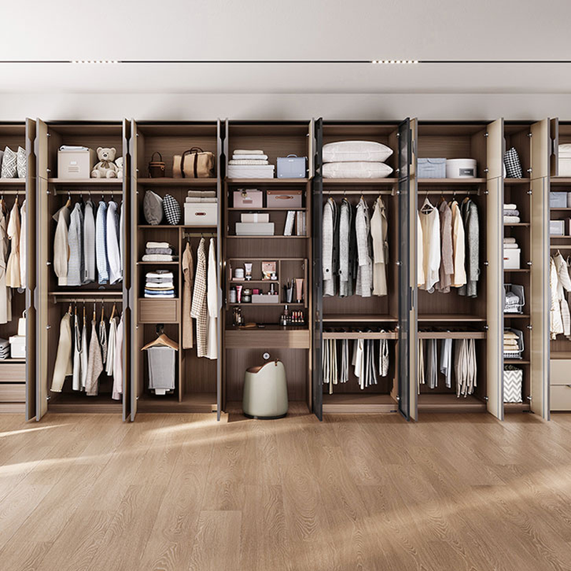 Beige Modish Wooden Armoire Cabinet with Soft Close Drawer, Soft Close Door, Interior Shelves, and Clothing Rod