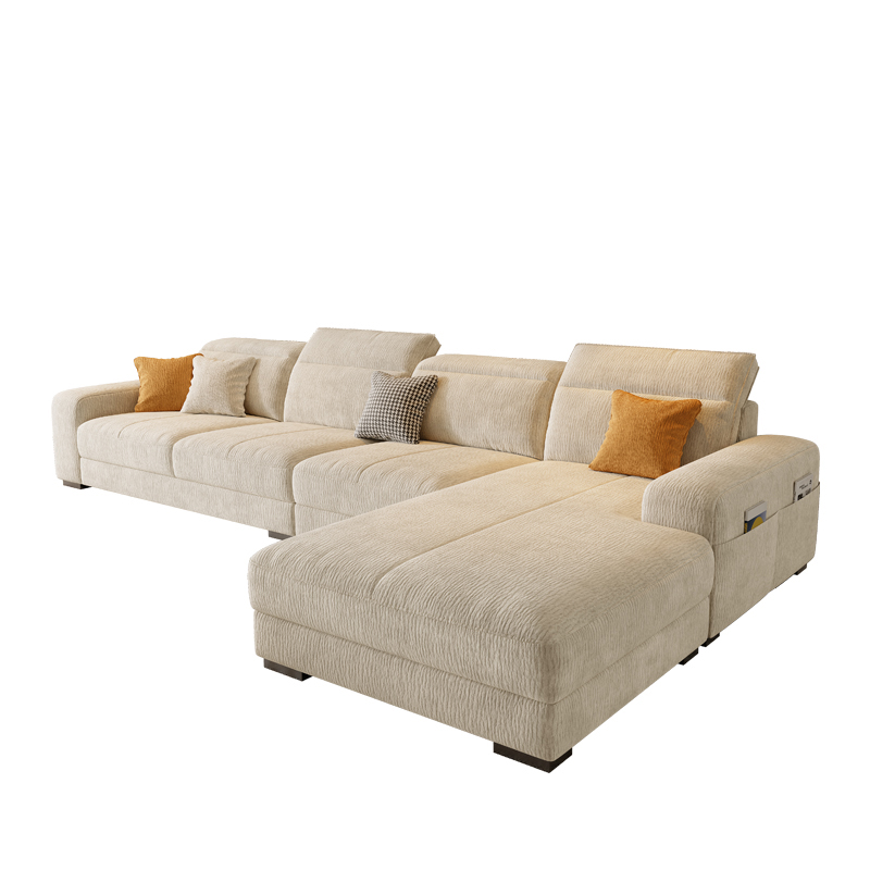 L-Shape Sofa Recliner in Plush Material, White/Light Green, Right Hand Facing - image 3