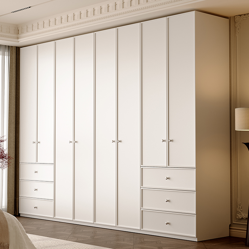 Chalk Modern Wooden Standalone Almirah with 3-Drawer, Interior Shelves, and Hanging Rod