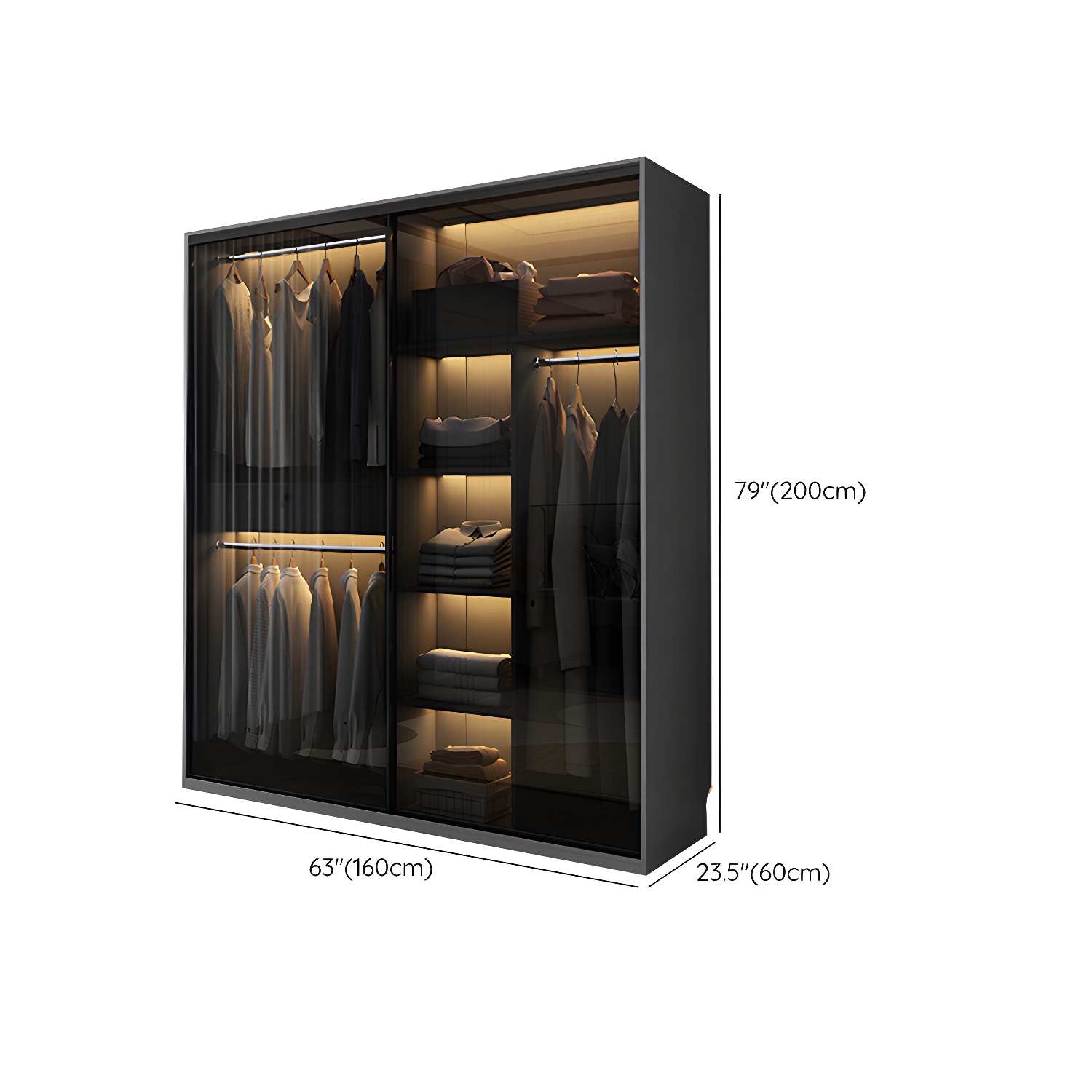 Modern Style Glass Wardrobe 1-Drawer Bedroom Wardrobe Closet - image 15