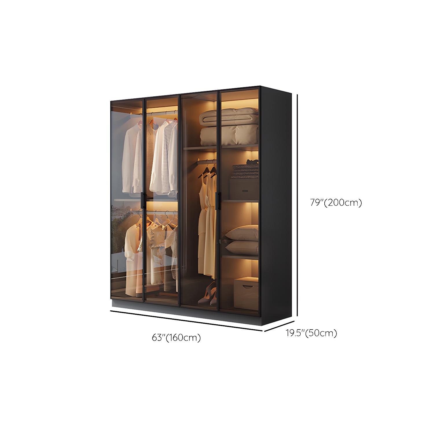 Freestanding Tempered Glass Wardrobe Modern Wardrobe with Garment Rod - image 13