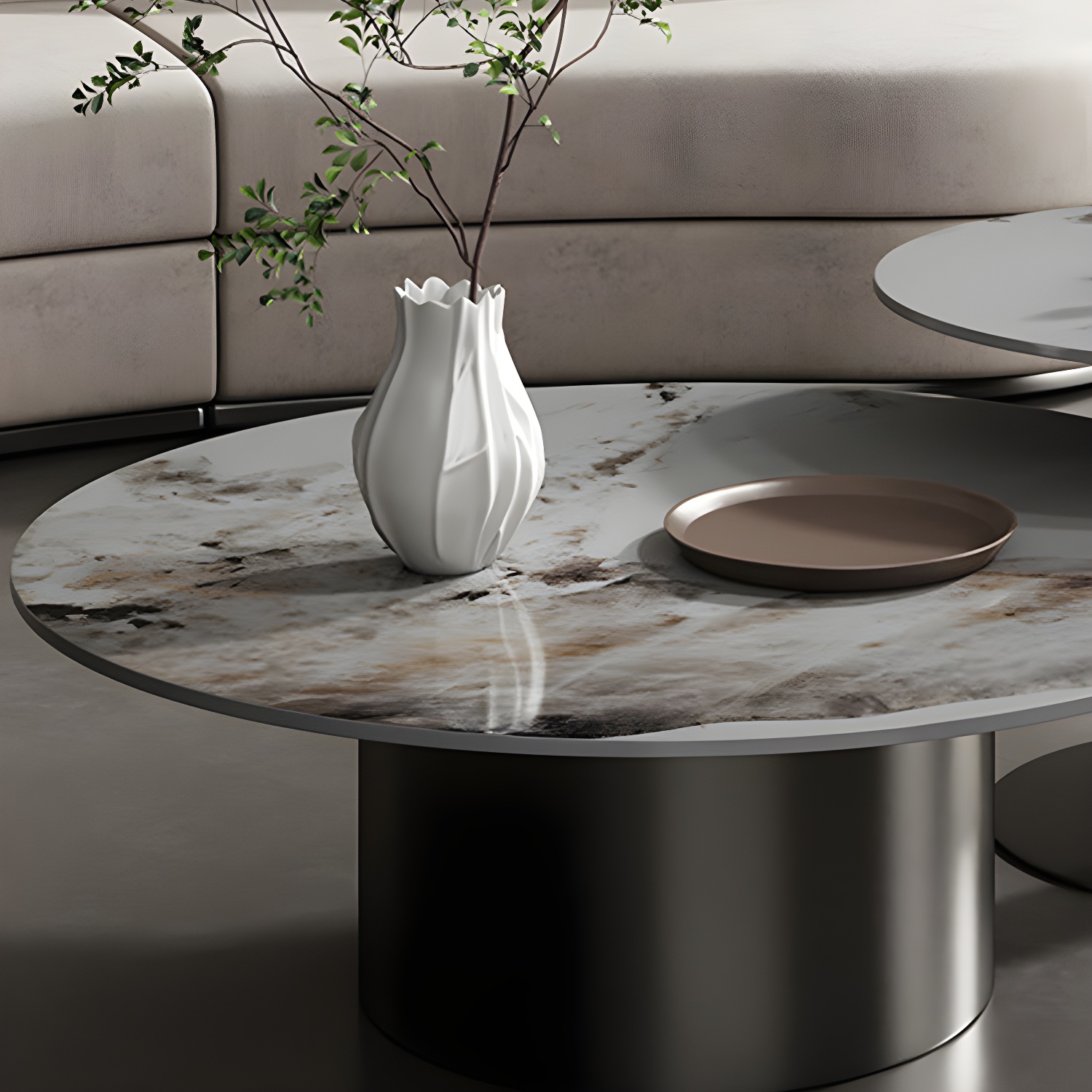Slate Coffee Table Round Nesting Coffee Table Set with Pedestal Legs - image 8