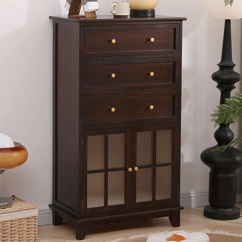Rectangular Damp-proof Accent Cabinet with Storage Drawer, Closet, Glazed Door, Cabinet Knobs in Chalk/Brown/Wood Color