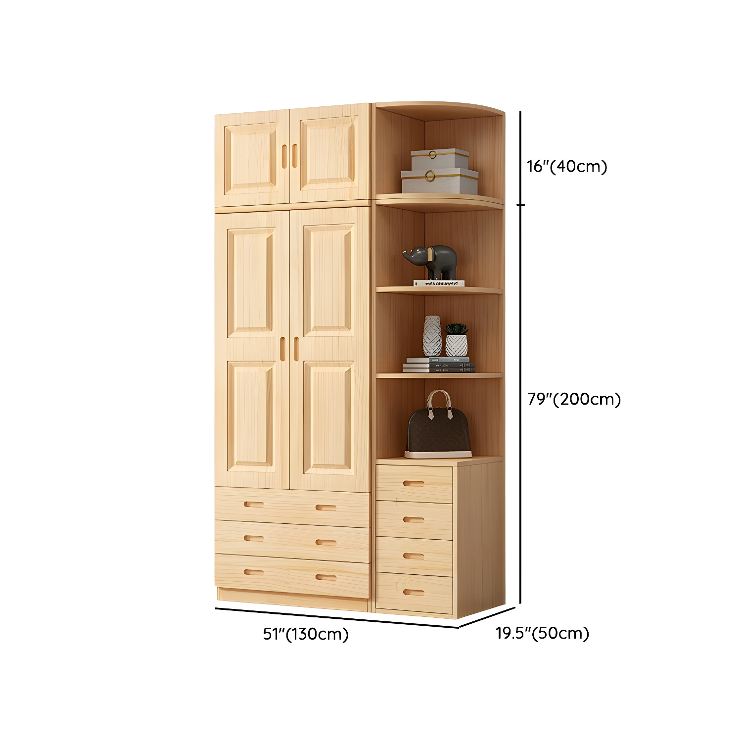 Modern Natural Pine Wardrobe Armoire with Drawers and Clothing Rod - image 37