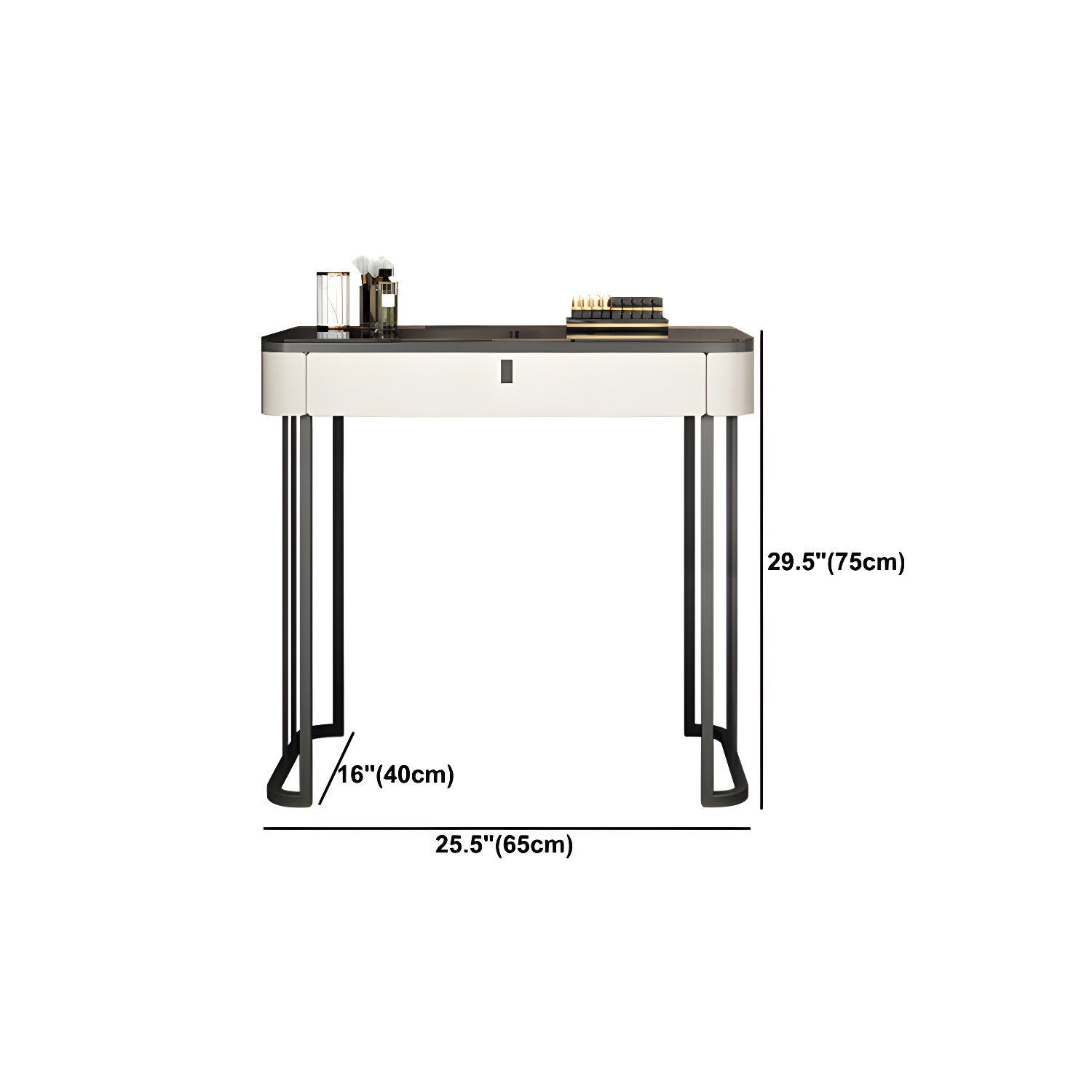 Modern Minimalist White Vanity Table Set 29.53" H Glass Top Vanity Table with Storage - image 15