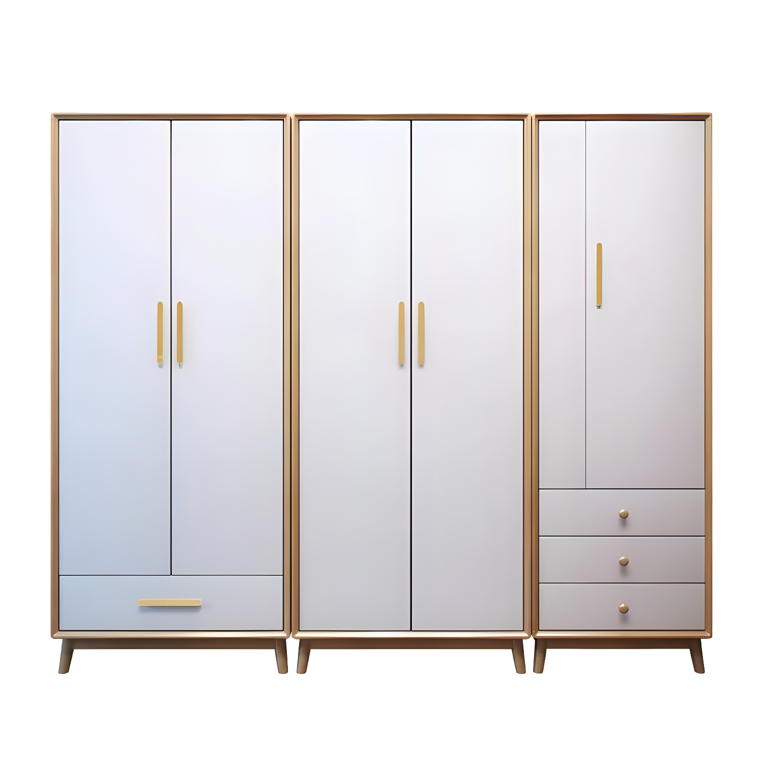 Scandinavian Natural Wood Wardrobe with Clothing Rod and Shelves for Bedroom - image 8