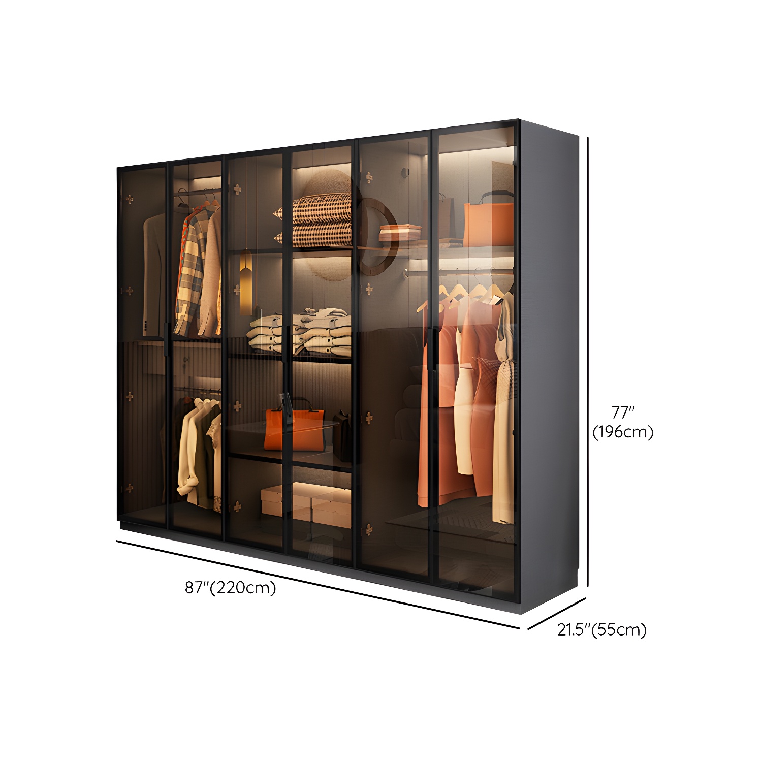 Modern Glass Wardrobe Cloth Rod Included Wardrobe Closet without Light - image 22