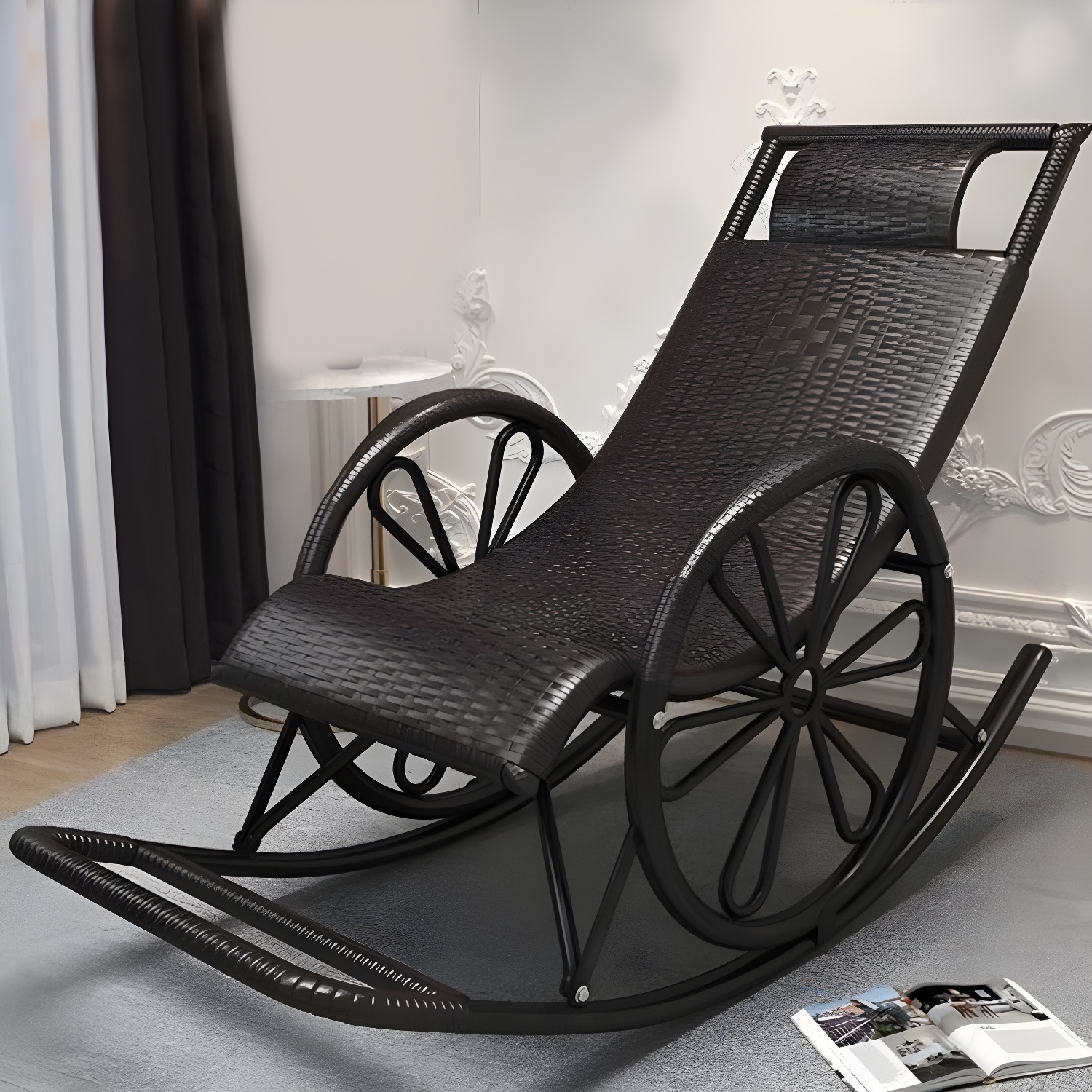 Contemporary Woven Rope Rocker Chair Wicker Rocking Chair for Home Decor