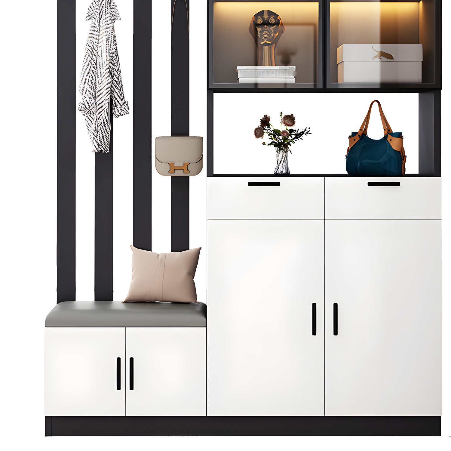 Contemporary Style Wooden 3-door Accent Cabinet with Drawer and Shelf - image 6