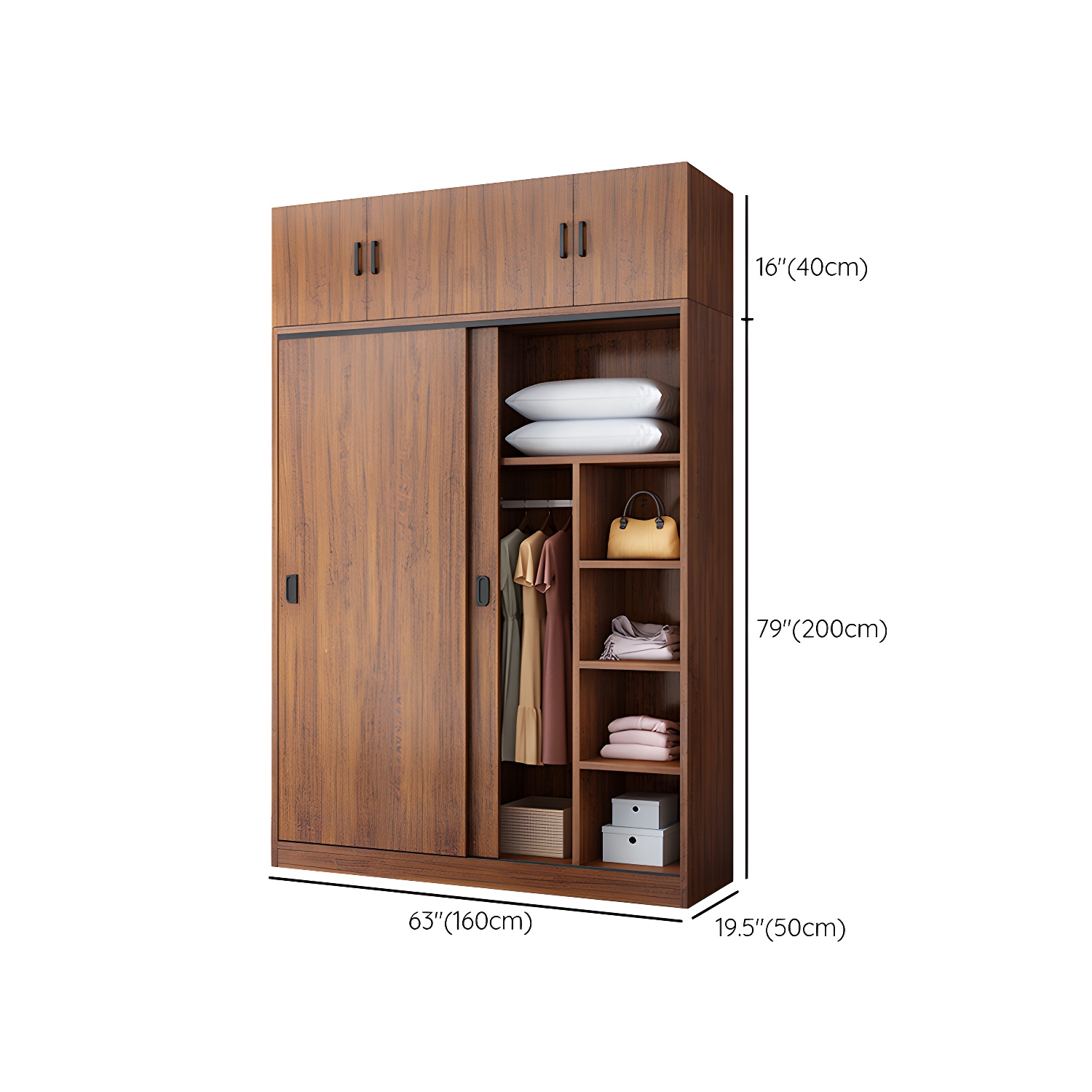 Solid Wood Frame Wardrobe Freestanding Wardrobe with Sliding Doors - image 27