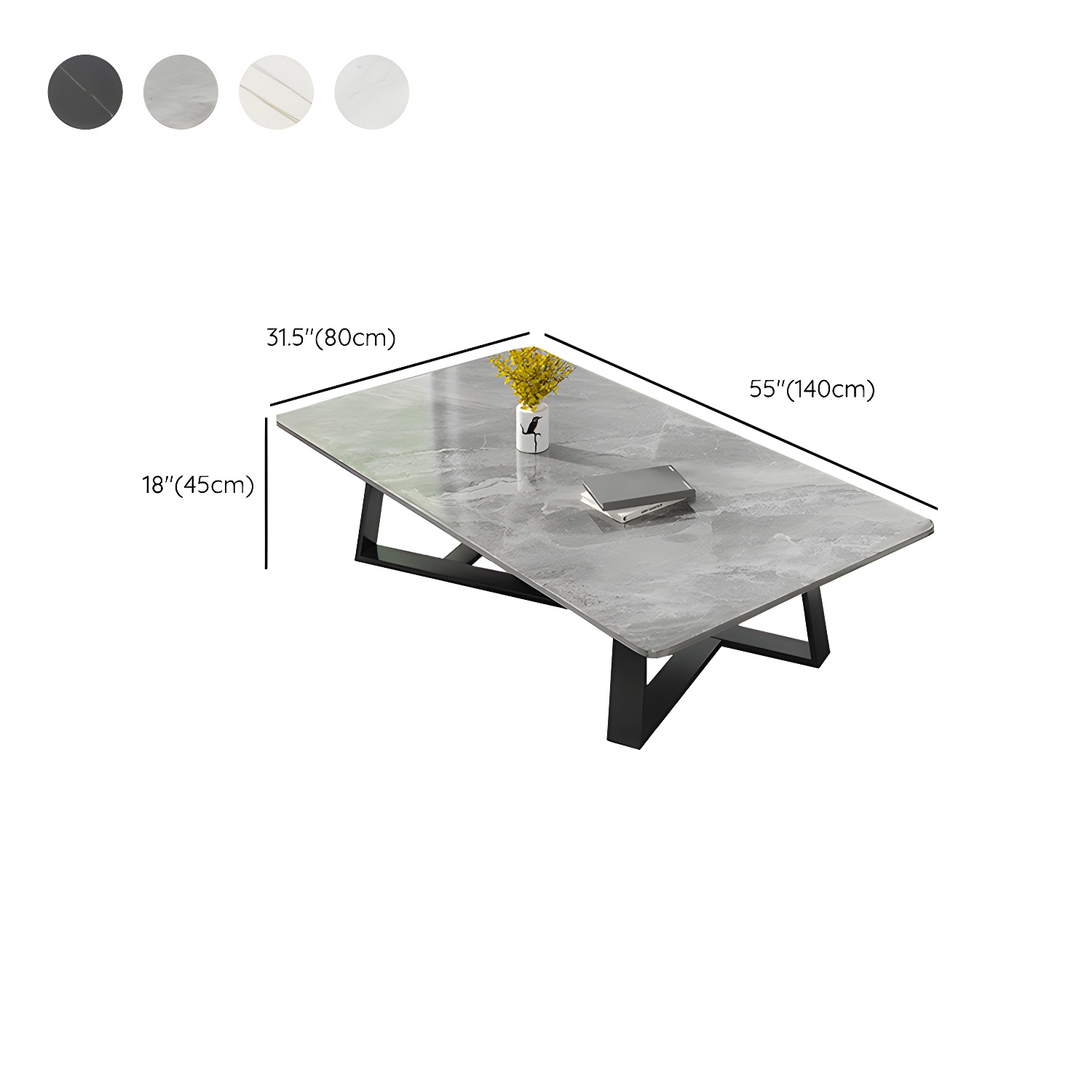 Stone and Metal Coffee Table Contemporary Coffee or End Table with Cross Legs - image 23