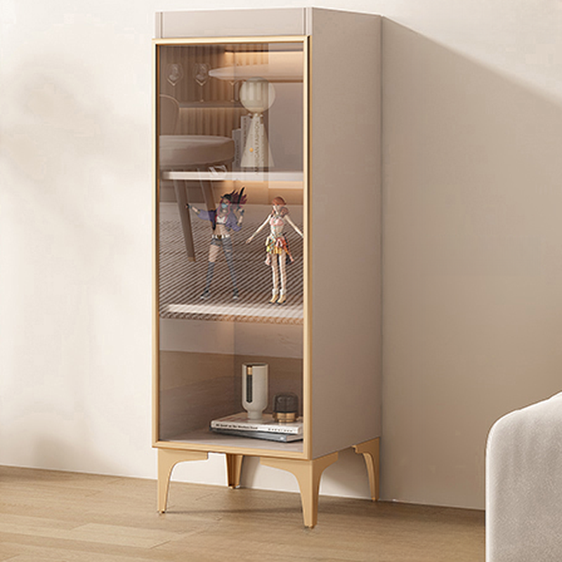 Simple Rectangular Standalone Accent Cabinet with Closet, Laminate Countertop, Glazed Door, and Sand Top