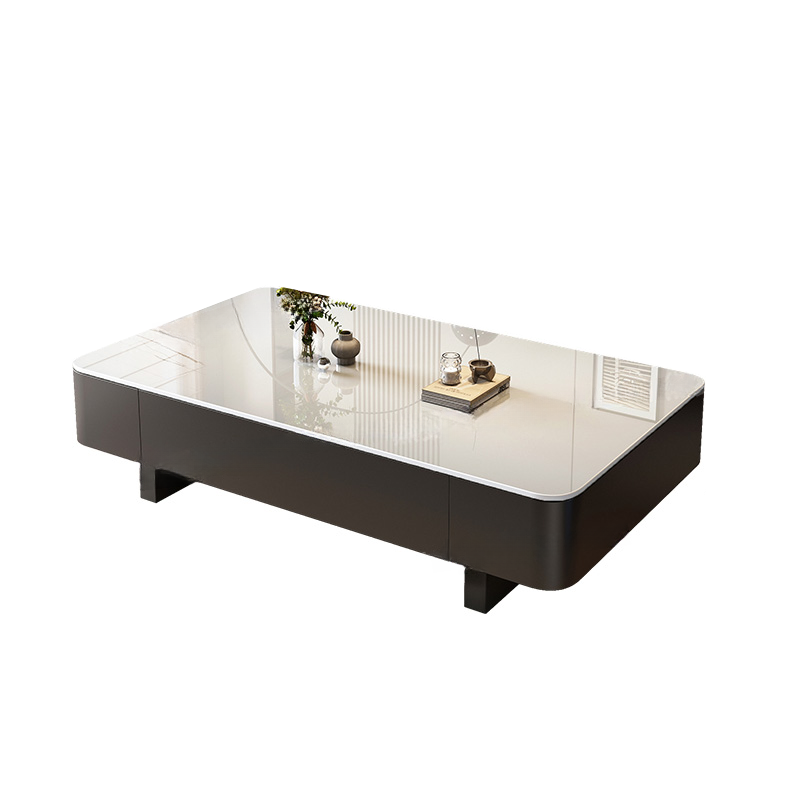 Rectangular Side Table with Twin Support Base, Rawhide Upholstery, and 2 Drawers - image 5