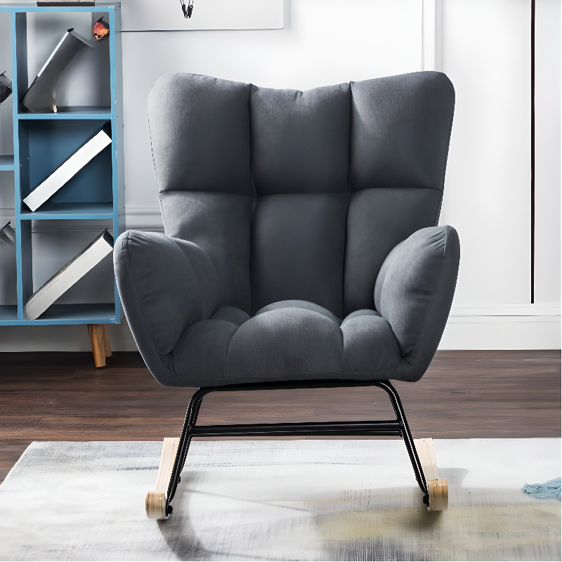 Simplistic Scratch-immune Padded Recessed Arm Ottoman Upholstered 2 Piece Set Bedroom Rocking Chair - image 5