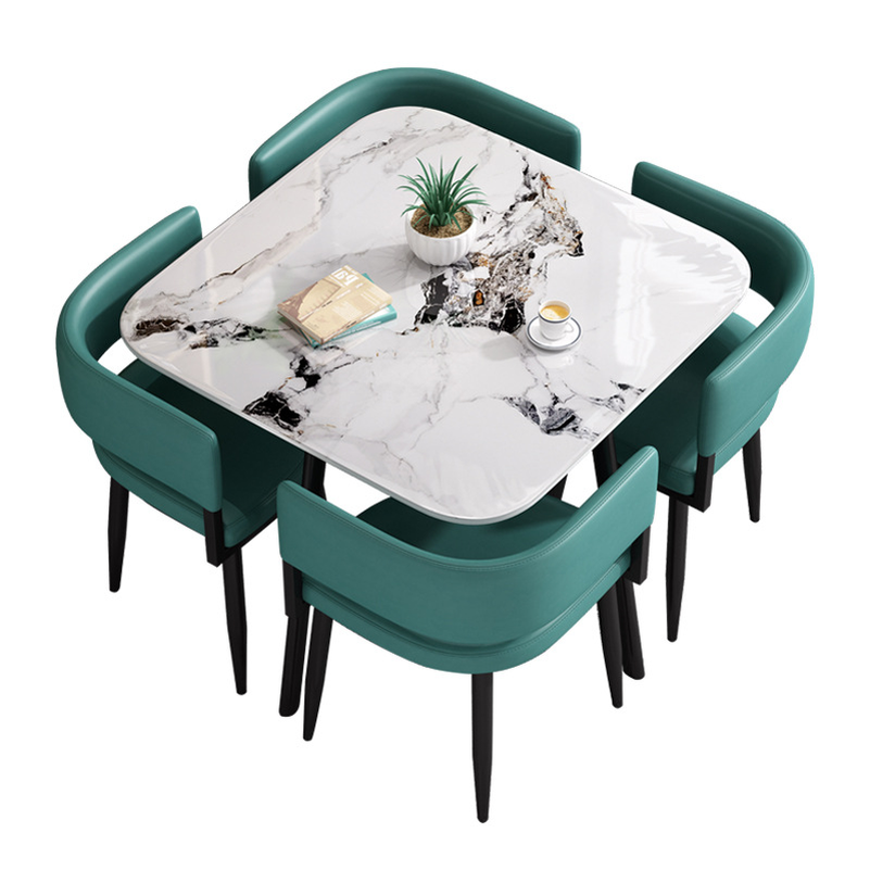 Circular Dining Table Set with a Slate Tabletop in White/Gray/Coal, Back and Cushion Chair for Dining Table for 4 in a Simple Style - image 39