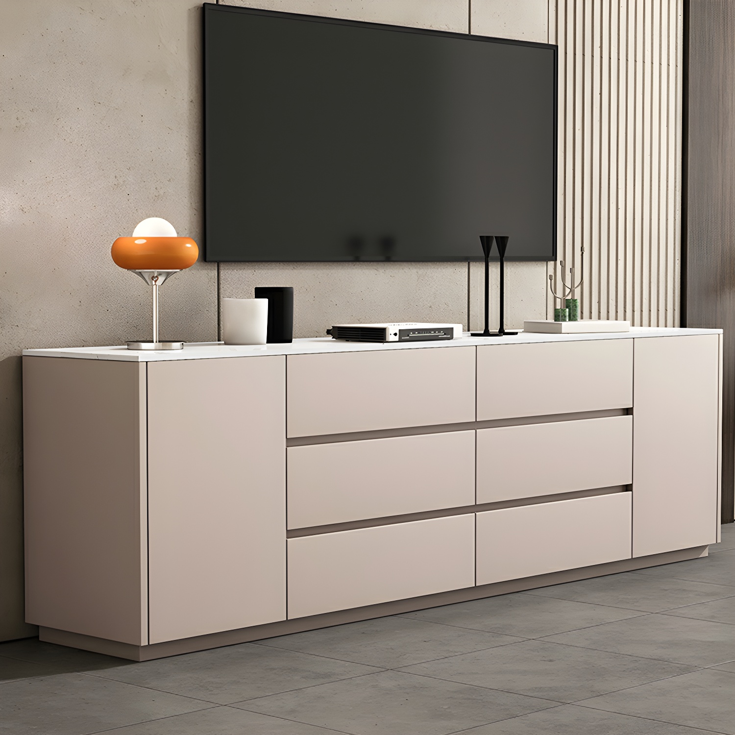 Modern Stone TV Stand with 6 Drawers and 2 Cabinets - Sleek and Stylish Design - image 4