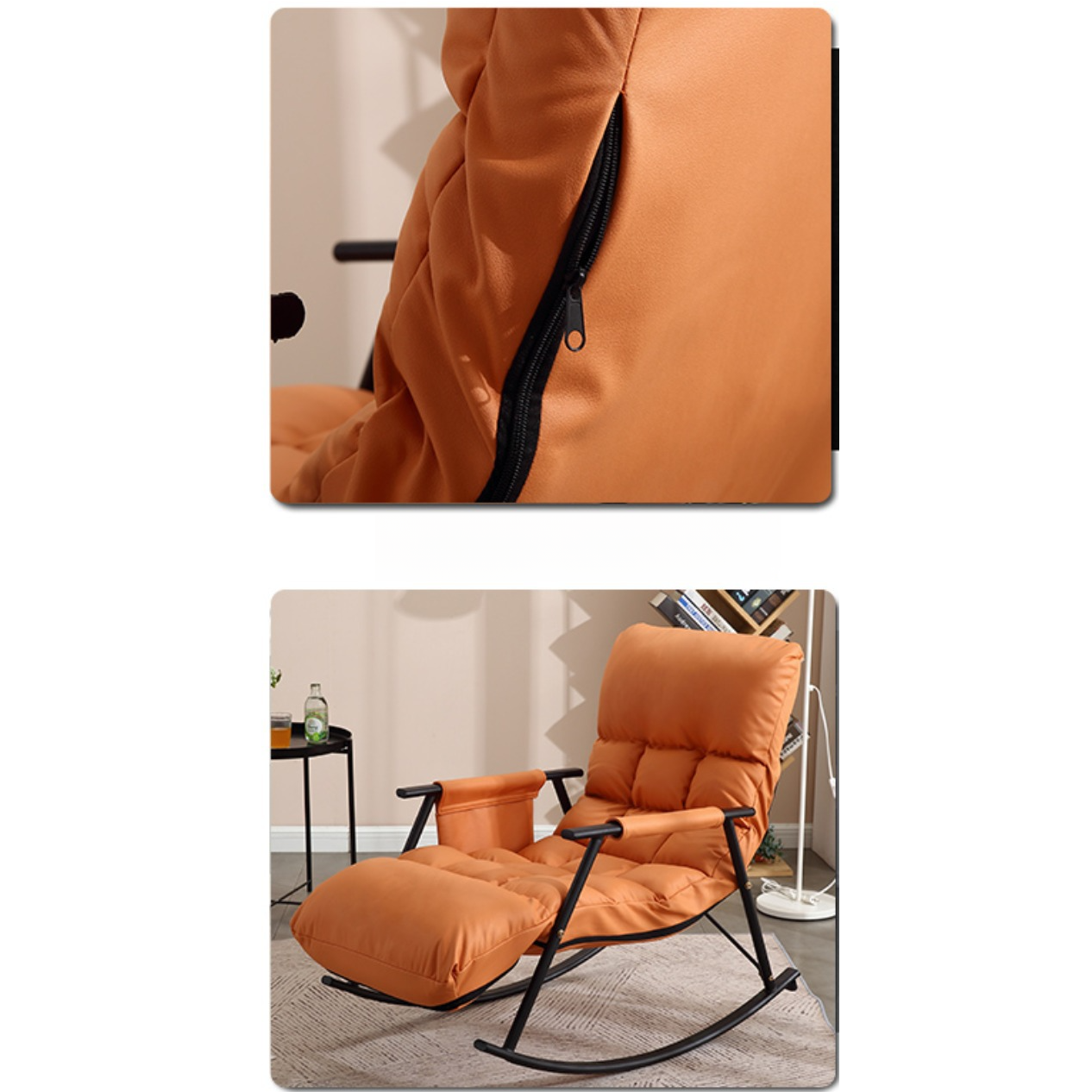 Butter Color/Azure/Olive Green Ergonomic Rocking Chair Couch with Rear Back, Stationary - image 12