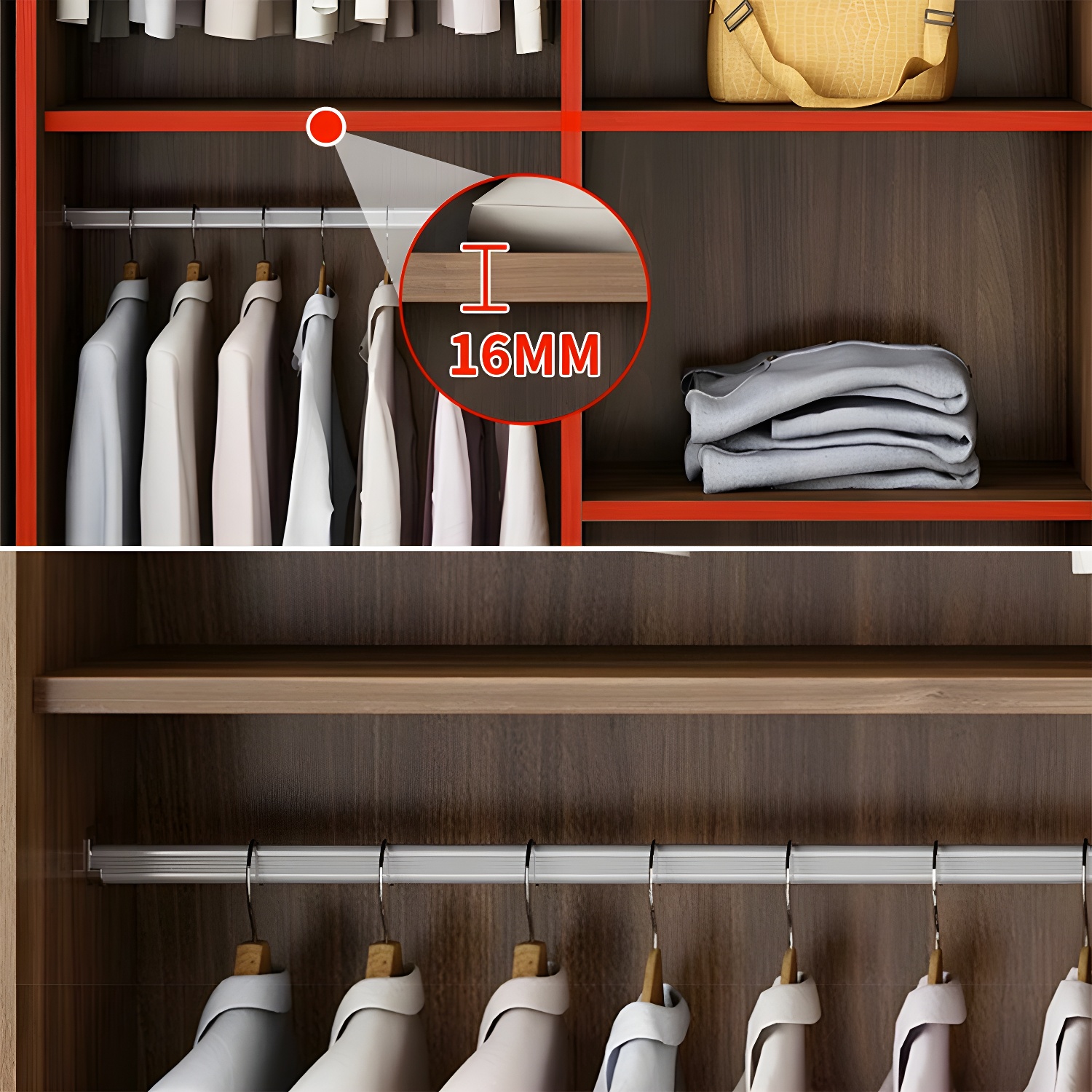 Non-Adjustable Traditional Brown Wood Wardrobe Armoire with Sliding Doors & Soft Close Drawers - image 8