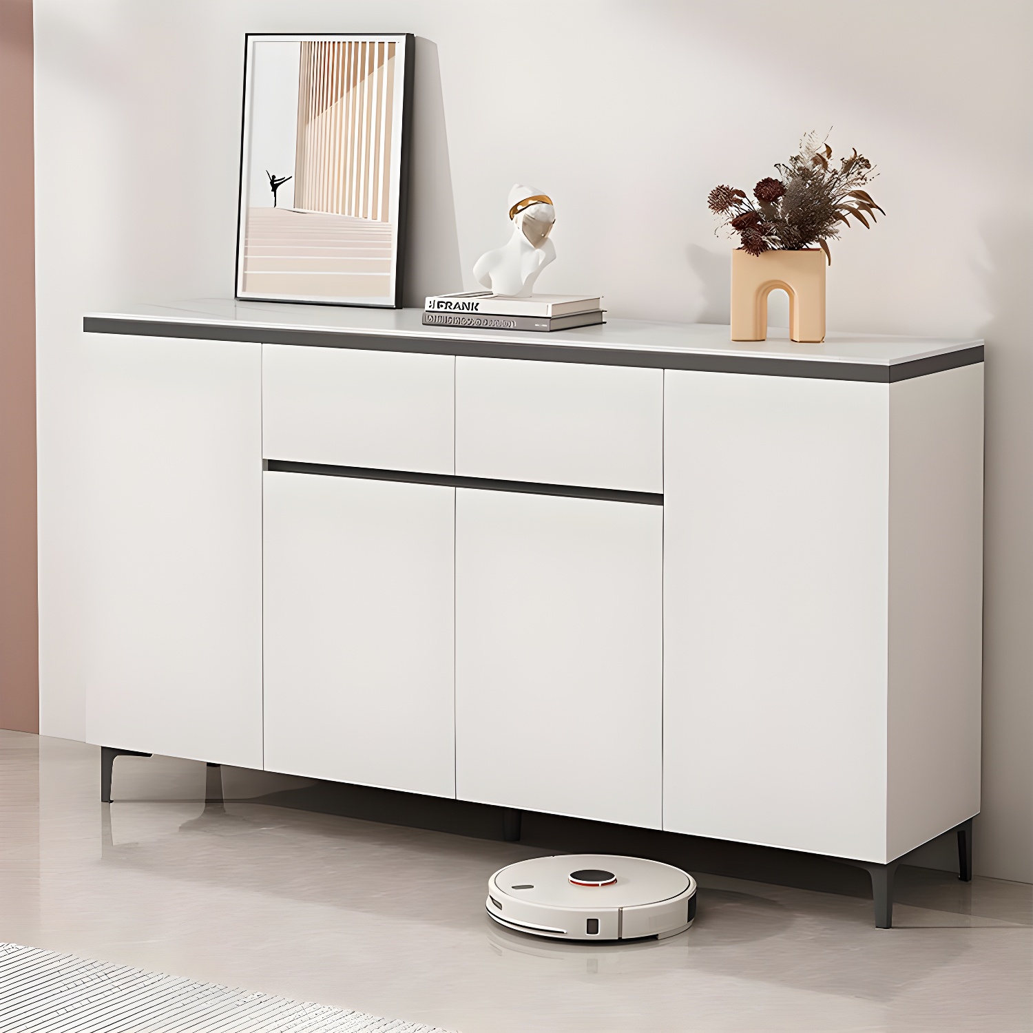 Wooden Modern Stone Countertop Buffet Sideboard with Drawers for Living Room - image 8