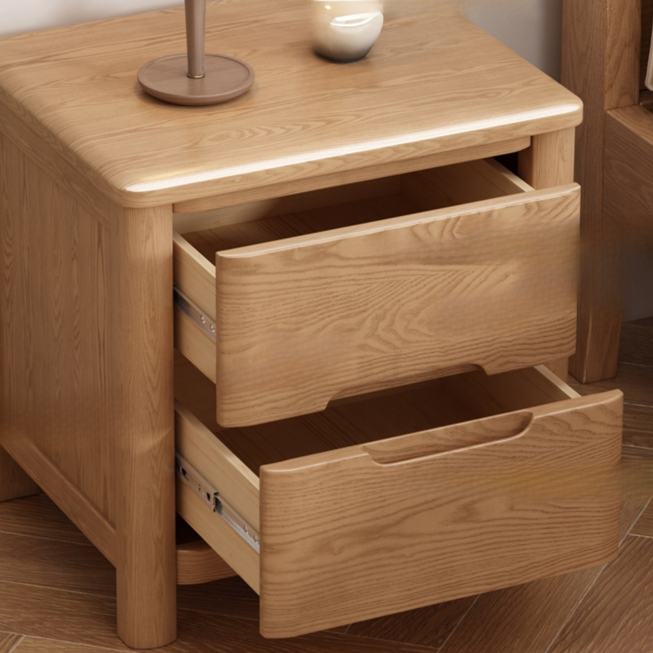 Contemporary Timber Nightstand With Drawer Storage with 2 Drawers/3 Drawers & Leg - image 5