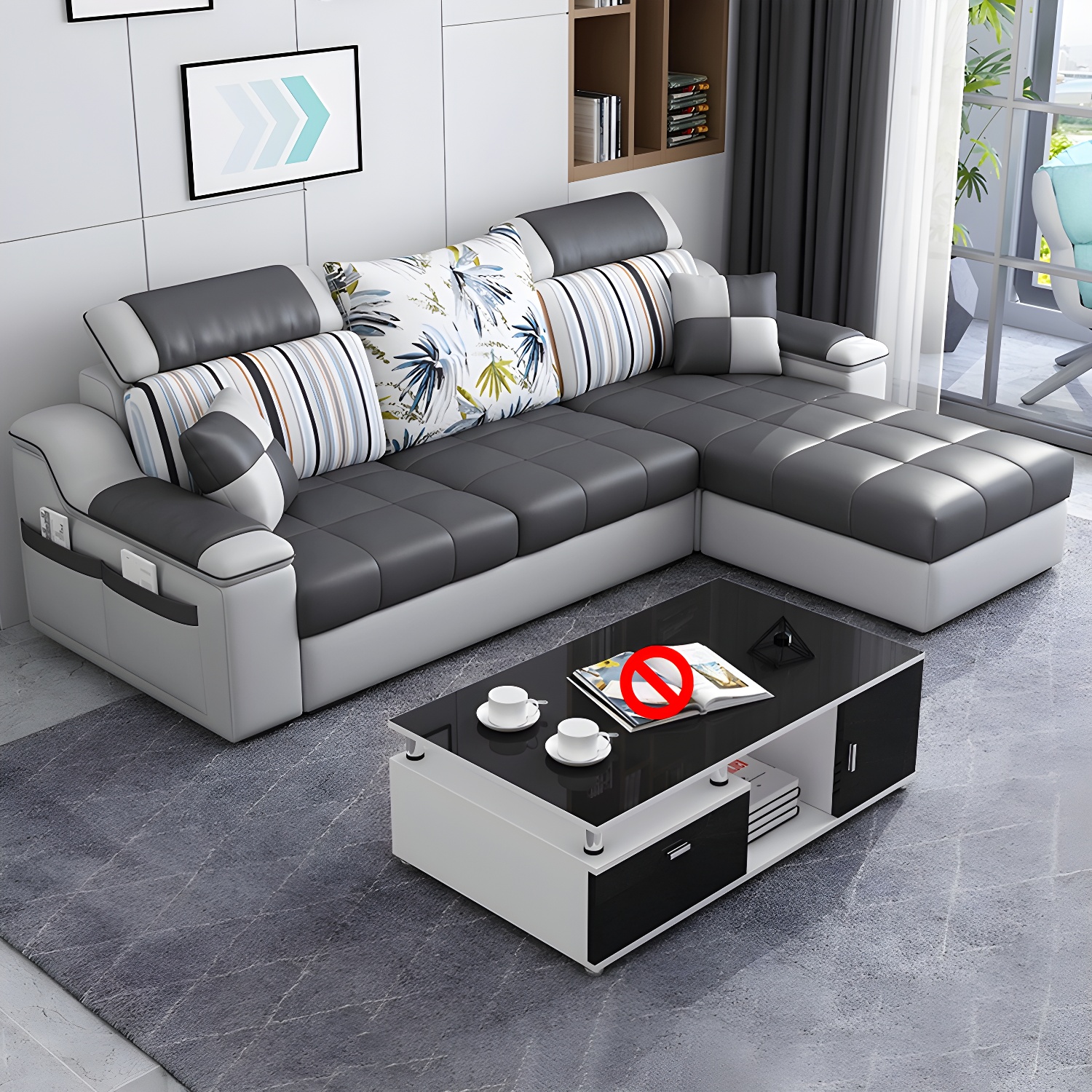 Reversible L-Shape Scandinavian Sectional Sofa with Ottoman and Adjustable Headrest in 2 Piece Set - image 3