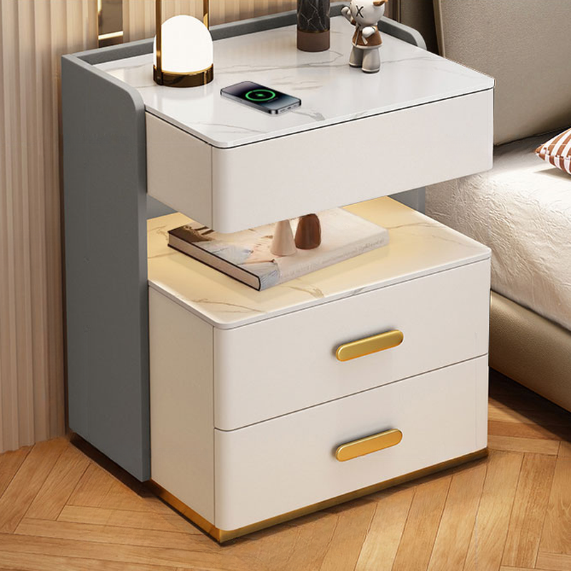 Postmodern Bedside Cabinet Nightstand with 2 Shelves and Sintered Stone Countertop - image 7