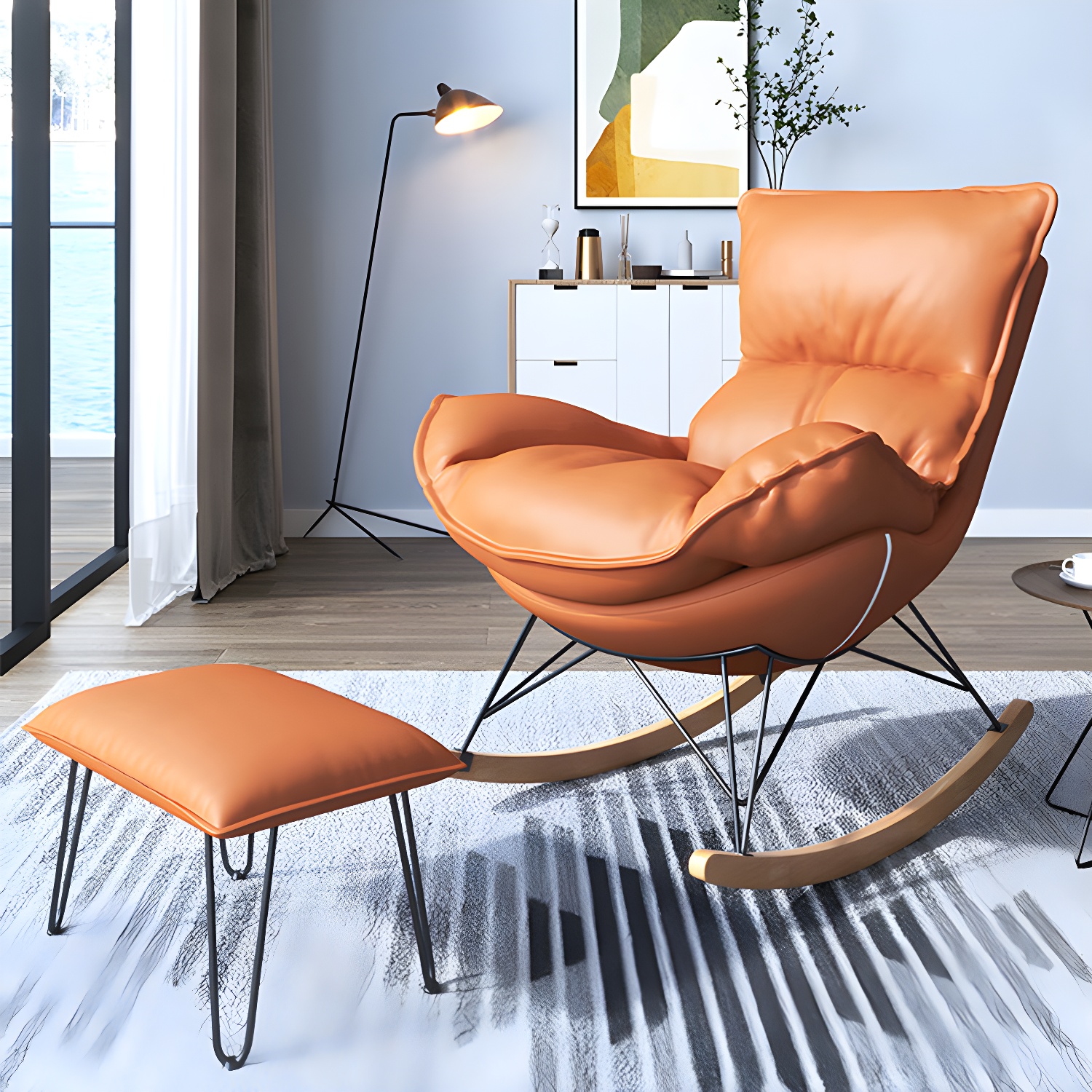 Contemporary Rocking Chair Solid Wood Rocker Chair with with Seat Cushion - image 5