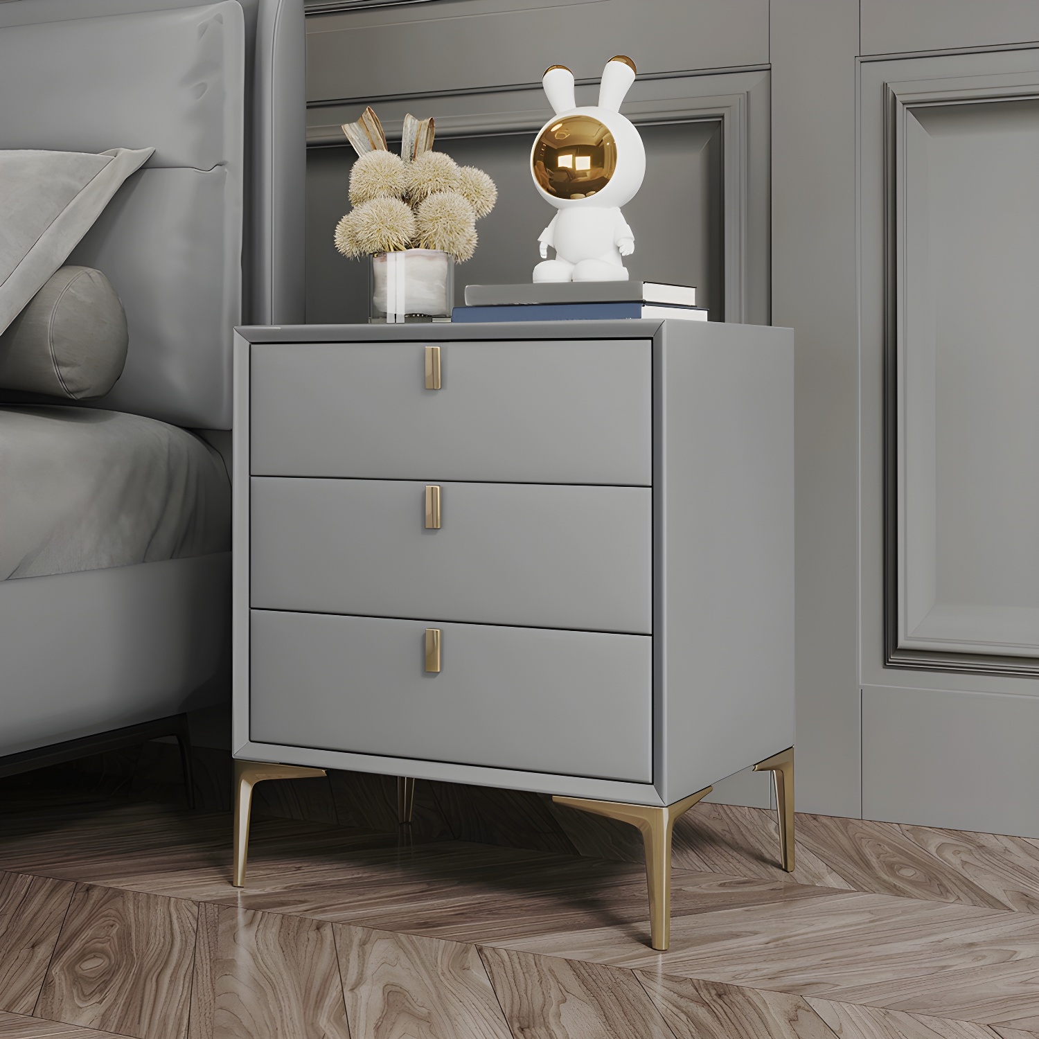 Glam Style Solid Wood 3-Drawer Nightstand with Legs for Bedroom - image 8