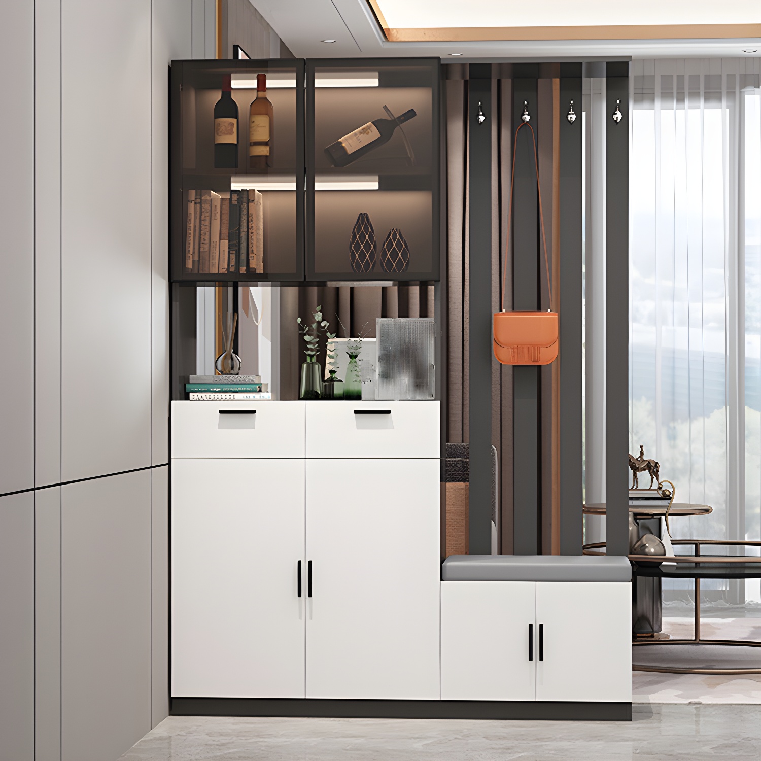 Contemporary 3-door Wooden 11.81" Wide Accent Cabinet with Drawer - image 5