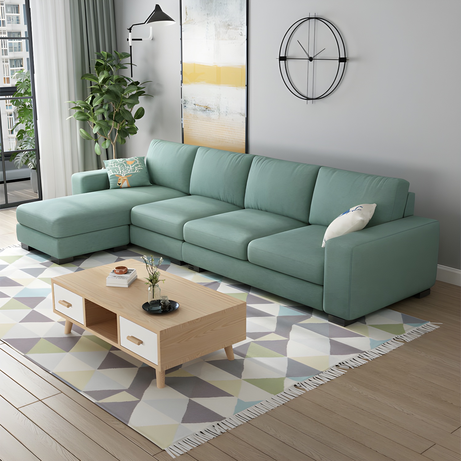 Scandinavian Wood Frame Straight Sofa with Cushion Back and Slipcover in 3 Piece Set - image 19